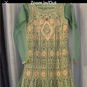 Green maxi 3 pcs salwar kameez wedding dress